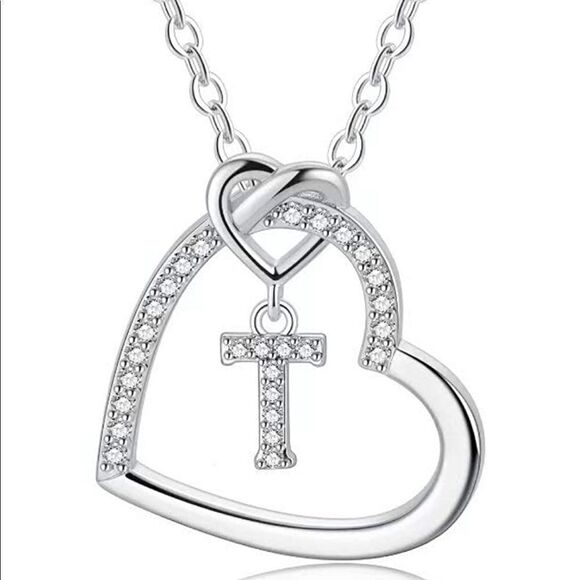 Silver initial heart necklace Letter A - Z - Picture 3 of 6